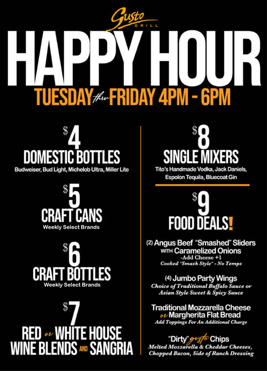 Gusto Grill Happy Hour Specials