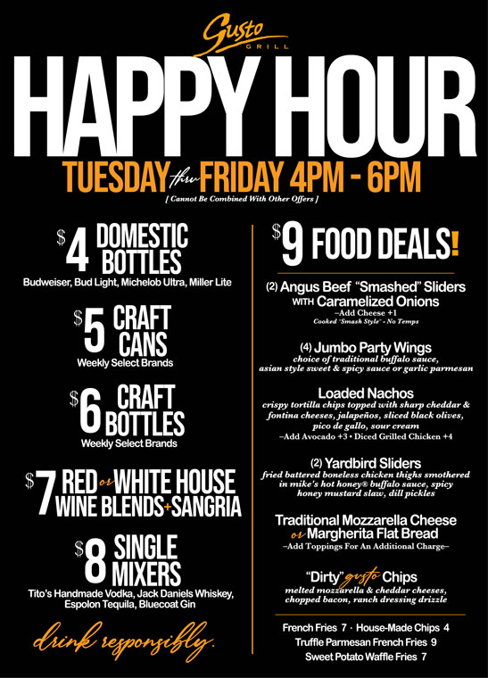 Gusto Grill Happy Hour Specials